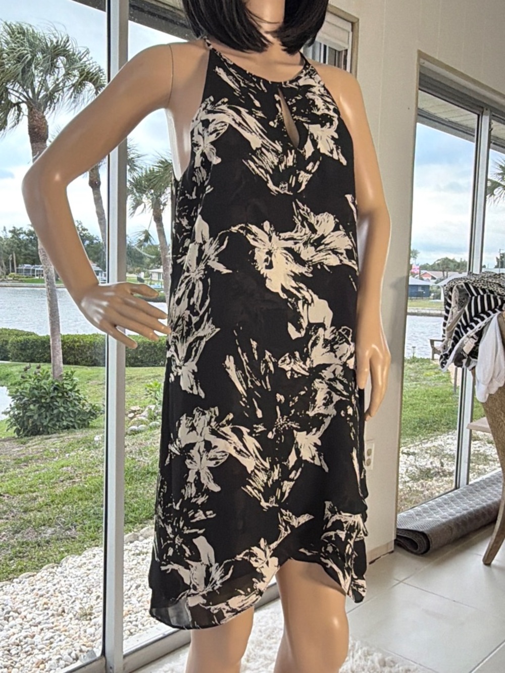 Parker Black and Cream Abstract Print Dress